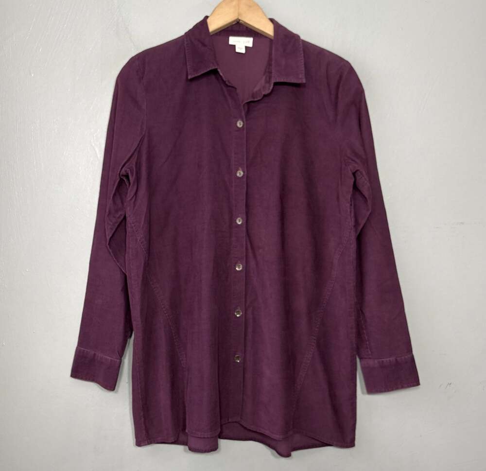 J Jill Button Up Corduroy Shirt Size XS Dark Purple Cottagecore Romantic Casual